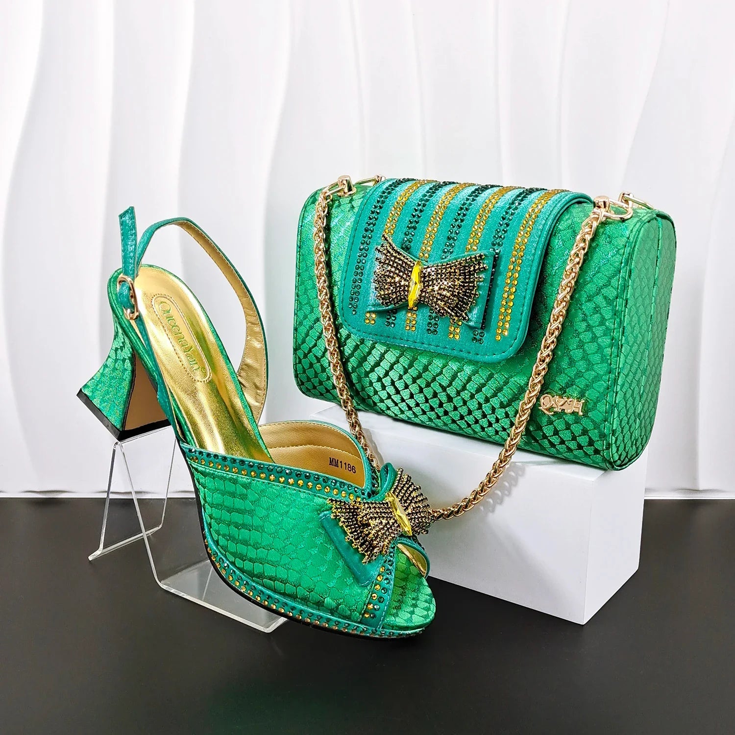 Doershow Italian Shoes And Bag Sets For Evening Party With Stones Italian Leather Handbags Match Bags! HB1-1