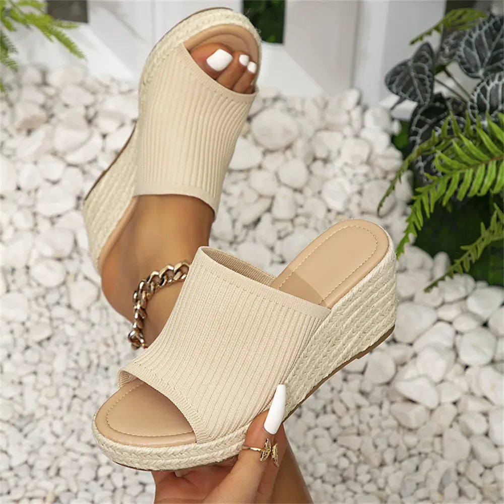 2024 Big Size 43 Women's Comfy Walking Wedge Espadrilles Sandals Summer Leisure Round Toe Platform Ankle Strap Shoes