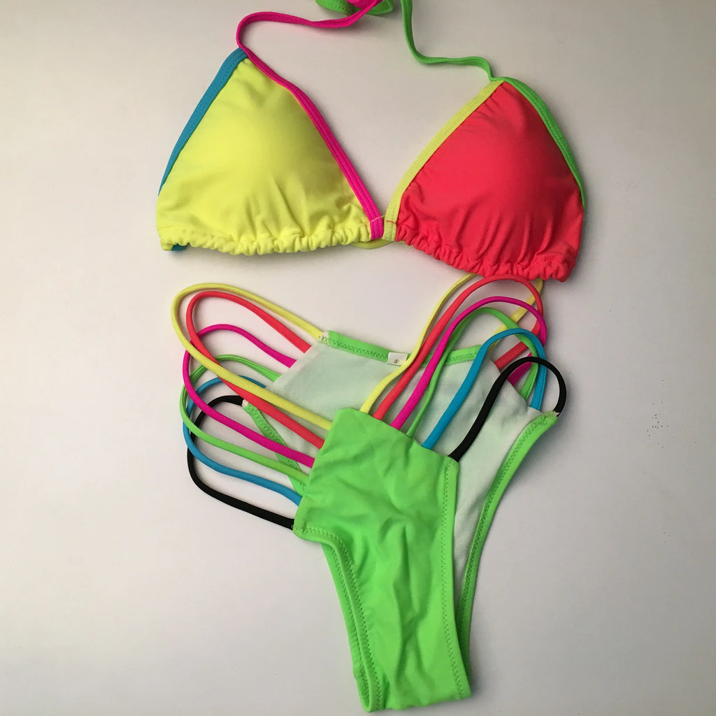 DEKA Push Up Micro Mini Colorful Bikini Set Women Swimsuit Halter Swimwear Female Brazilian Bathing Suit Swimming Beach Wear