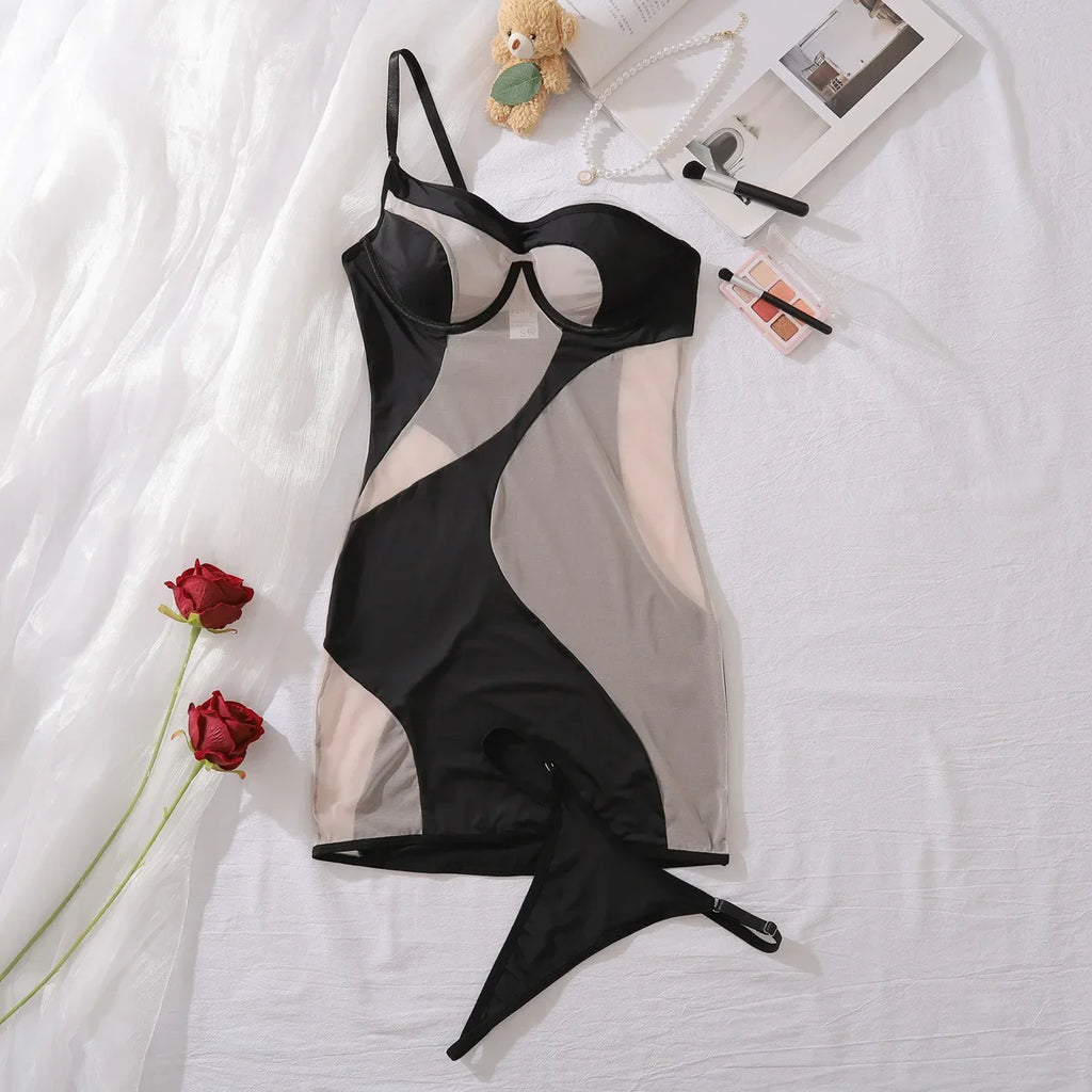2025 Summer New Sexy Bag Hip Tank Mini Dress Fashion Slant Shoulder Pure Desire Mesh Temptation Dress Elegant 2025 New Tops VEP8