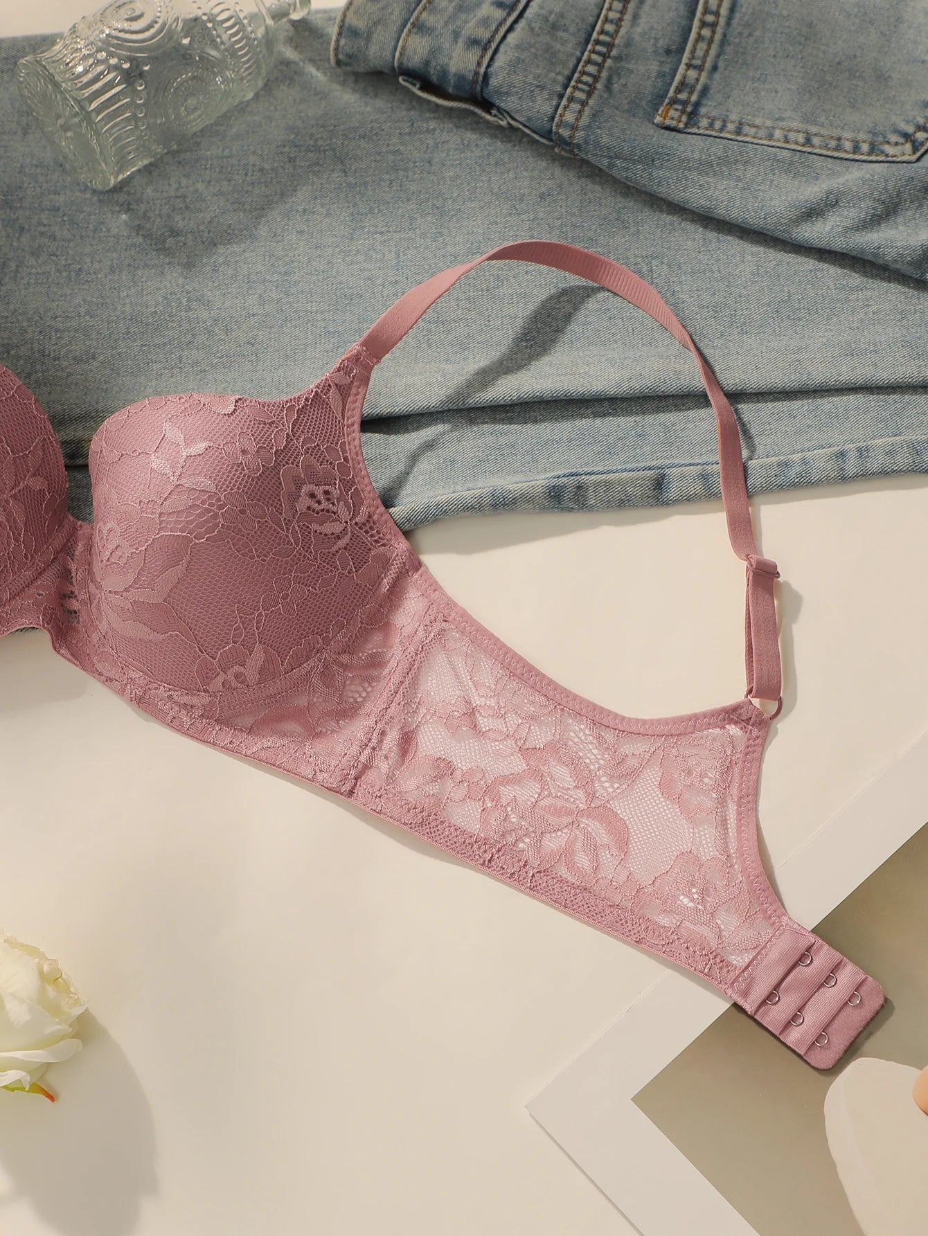 Women's sexy embroidered lace lingerie with steel rims gathered push ups breathable shoulder straps adjustable bra B2708