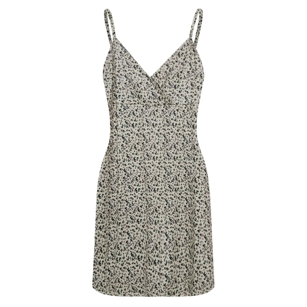 Women's Bohemian Floral Print Mini Dress V Neck Spaghetti Strap Wrap Bodycon Short Dress Casual Slim Fit Summer Beach Sundress