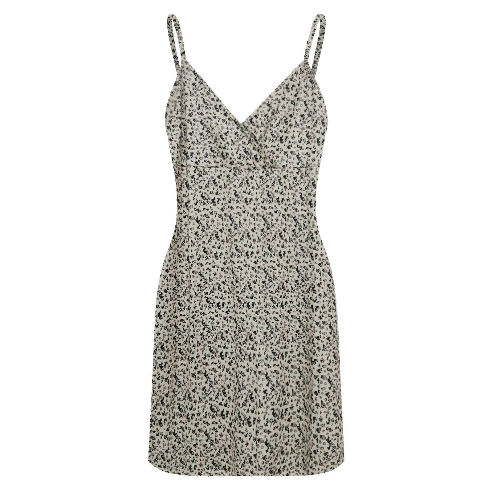 Women's Bohemian Floral Print Mini Dress V Neck Spaghetti Strap Wrap Bodycon Short Dress Casual Slim Fit Summer Beach Sundress