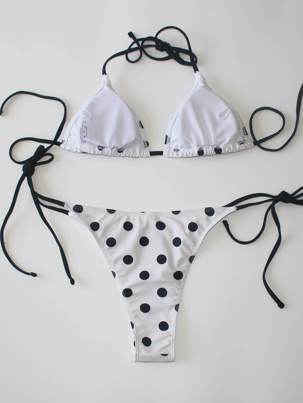 Ladies Black White Polka Dot Print Bikini Set Two-Piece Sexy Strap Backless Design Beach Vacation Swimwear Collection