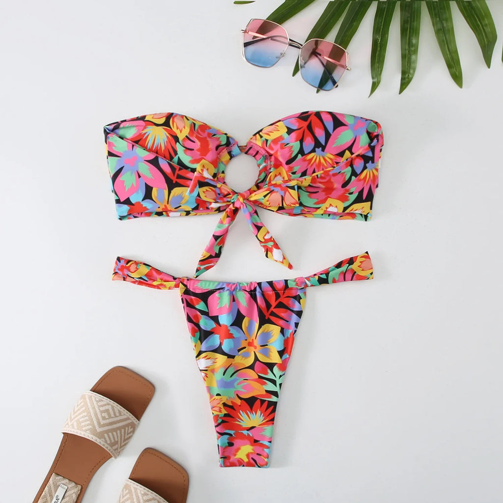 2026 Micro Bikini Women Swimwear Bandeau Swimsuit Woman Female Biquini Thong Bikinis Set Floral Brazilian Bathing Suit Beachwear