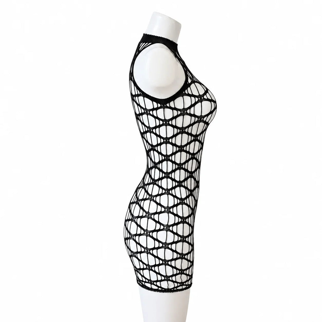 Sexy Cover Up Hollow Out Fishnet Dress without Inside Bikini Sets Summer Holiday Elastic Mini Bodycon Black Dress Free Size