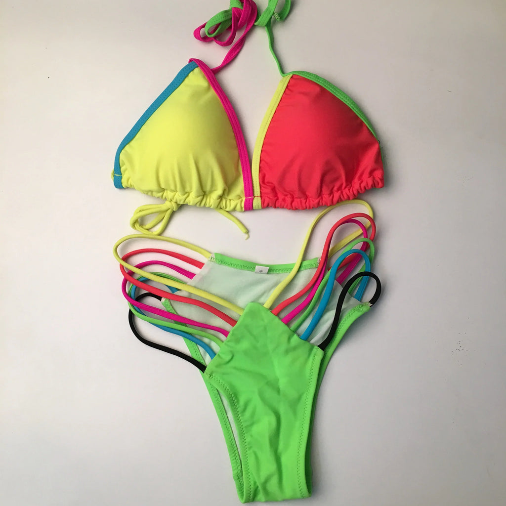 DEKA Push Up Micro Mini Colorful Bikini Set Women Swimsuit Halter Swimwear Female Brazilian Bathing Suit Swimming Beach Wear
