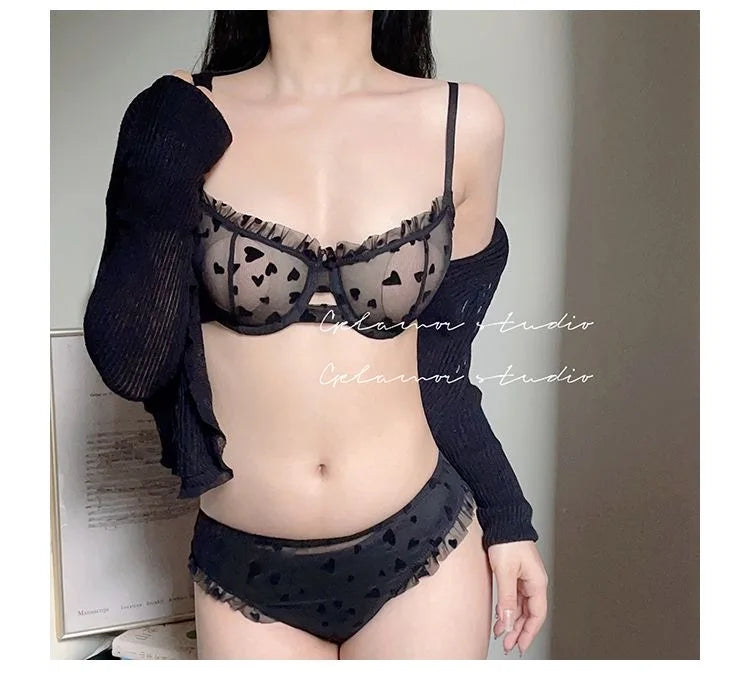 Everyday French Lace Bra Set Wireless Small Bust Support Anti Sagging Lightly Lined Comfort Sexy S-XL MOYISU Sexy Panty Tushy AB