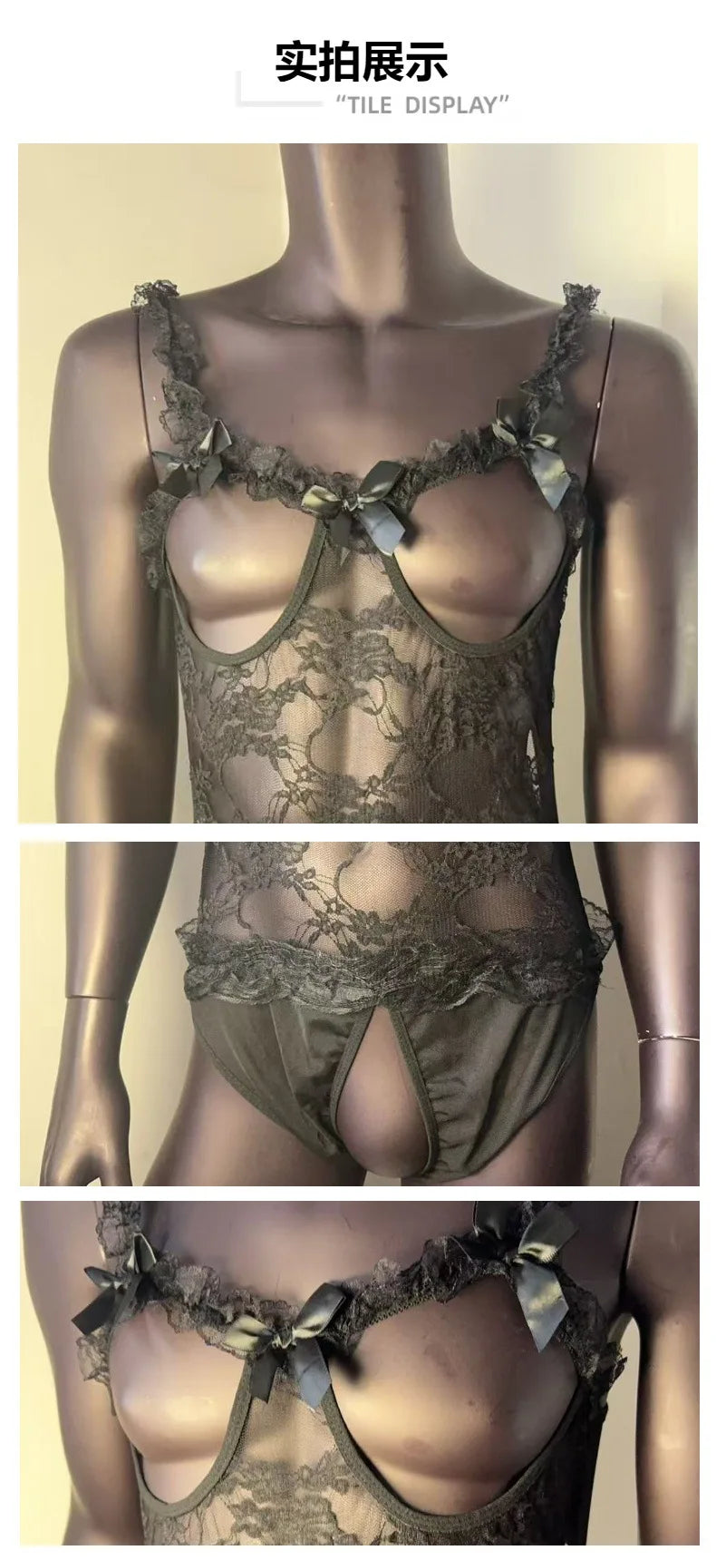 Erotic underwear for men, sexy purple pajamas, lace jumpsuit, open and easy to take off