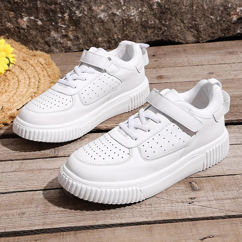 Plus Size 43 Breathable Platform Sneakers Women White Lace Up Thick Bottom Vulcanized Shoes Woman Hook Loop Non Slip Sport Shoes