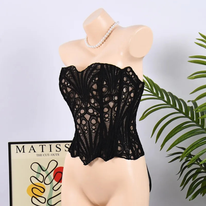 Toucheart Hot Girl Suspender Sexy Top with Fishbone Corset Intimate Hollow See-through Lace Classic Romantic Retro Palace Corset