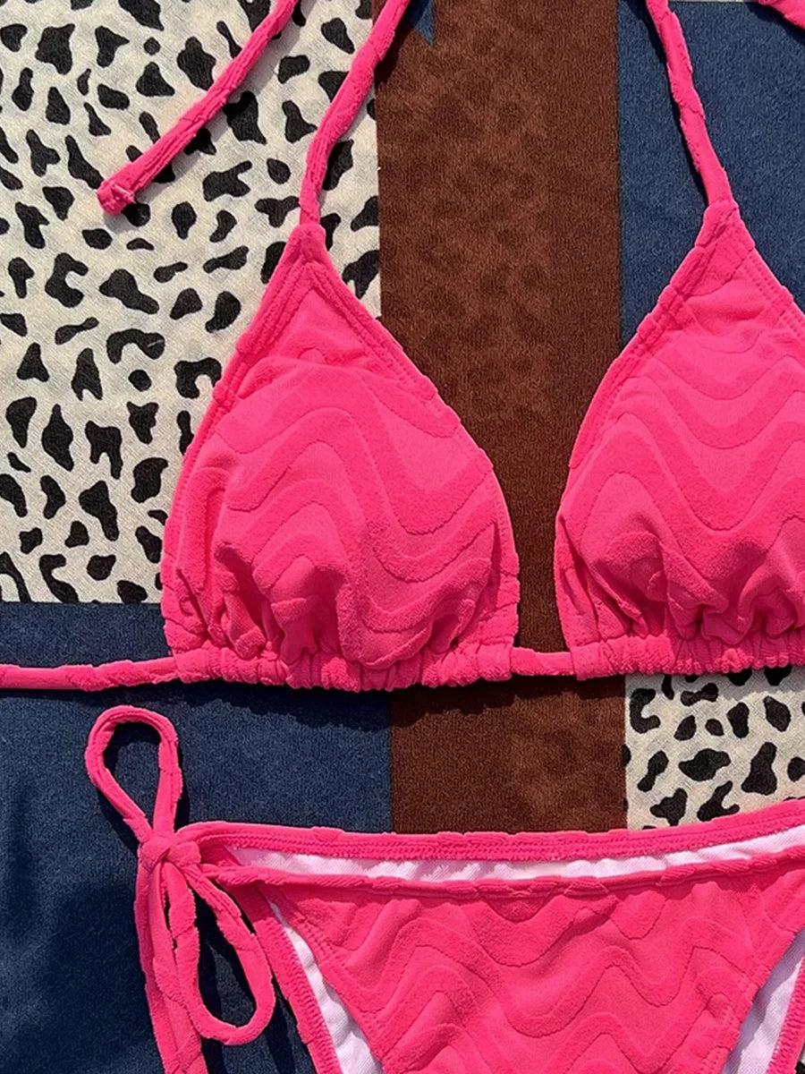 Sexy Wave Wrinkled Halter Brazilian Bikini Female Swimsuit Women Swimwear Two-pieces Bikini set Bather Bathing Suit Swim Lady