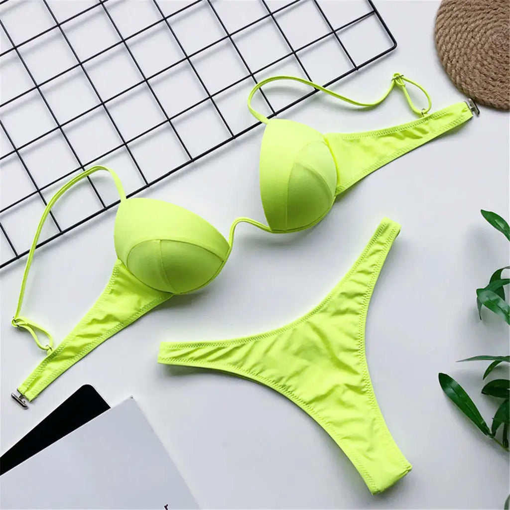 New Sexy V-bar Underwired Bra Push Up Bikini Women Swimwear Female Swimsuit Two-pieces Set V Wire Bather Bathing Suit Swim V1732
