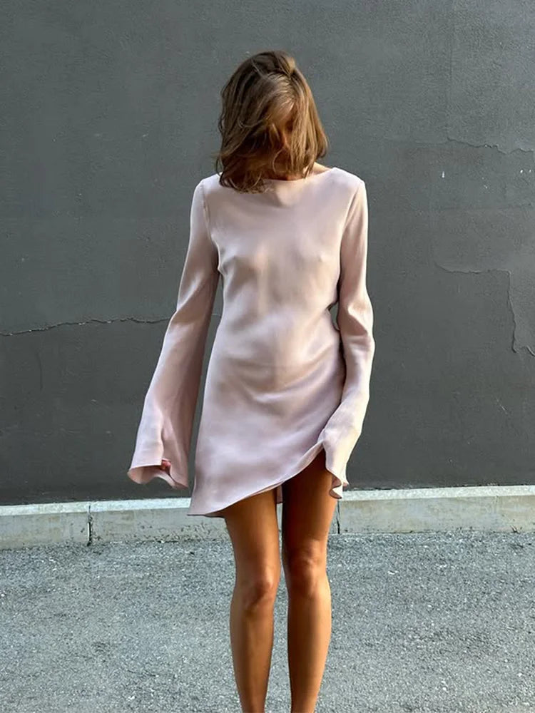 Ahagaga Fashion Women Dresses Solid Casual O-Neck Regular Long Full Sleeves Sheath Bodycon Basic Slim Fit Female Vestidos Robes