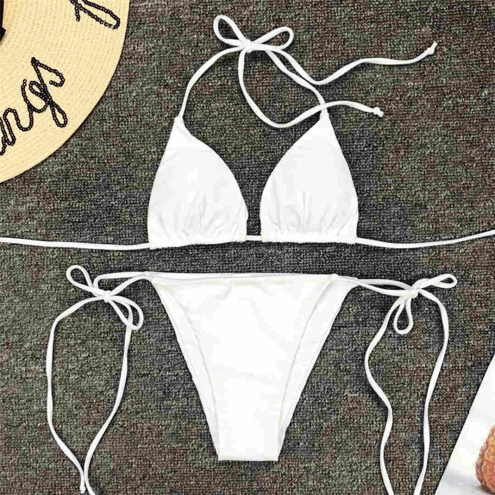 New Sexy Neon Pink Brazilian Bikini Women Swimwear Halter Swimsuit Female Two-Pieces Bikini Set Bather Bathing Suit Swim V1312