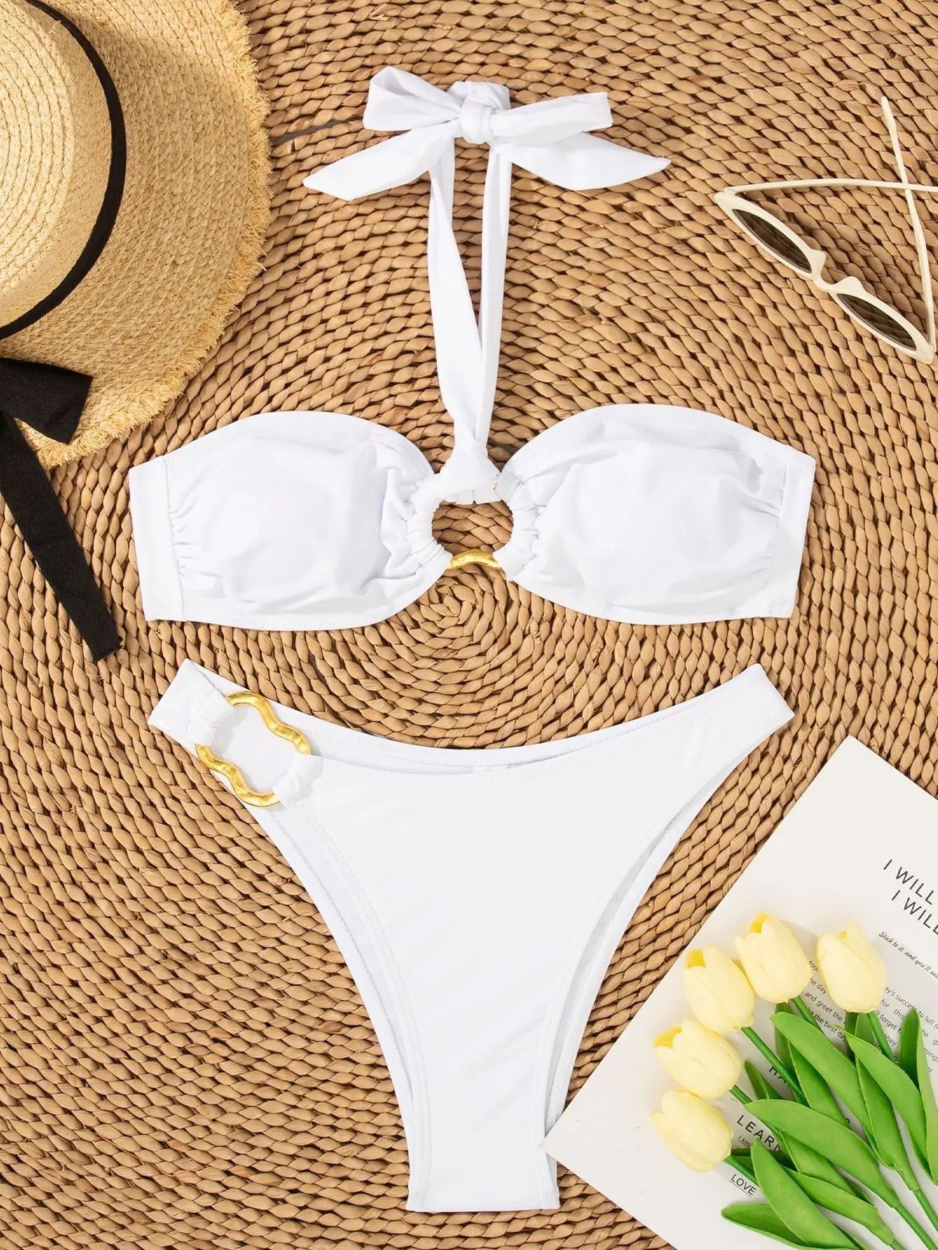 Ring Link Bikini 2026 Women Halter Swimsuit Solid Sexy Beadeau Swimwear Female Bathers Bathing Swimming Swim Suit Beachwear