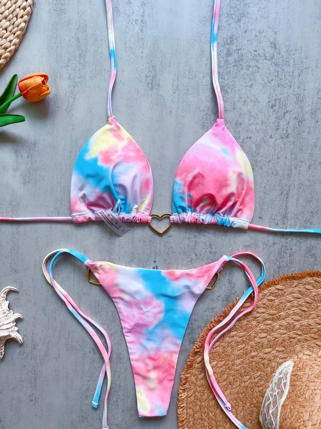 New Solid Color White Bikini Women suit Low Waist Lace-up Fashionable Swimsuit Two-piece Set