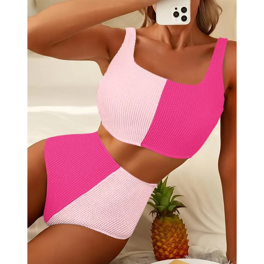 2026 High Waist Bikinis Patchwork Swimsuit Women Sexy Swimwear Female Bathers Bathing Swimming Swim Suit Beachwear