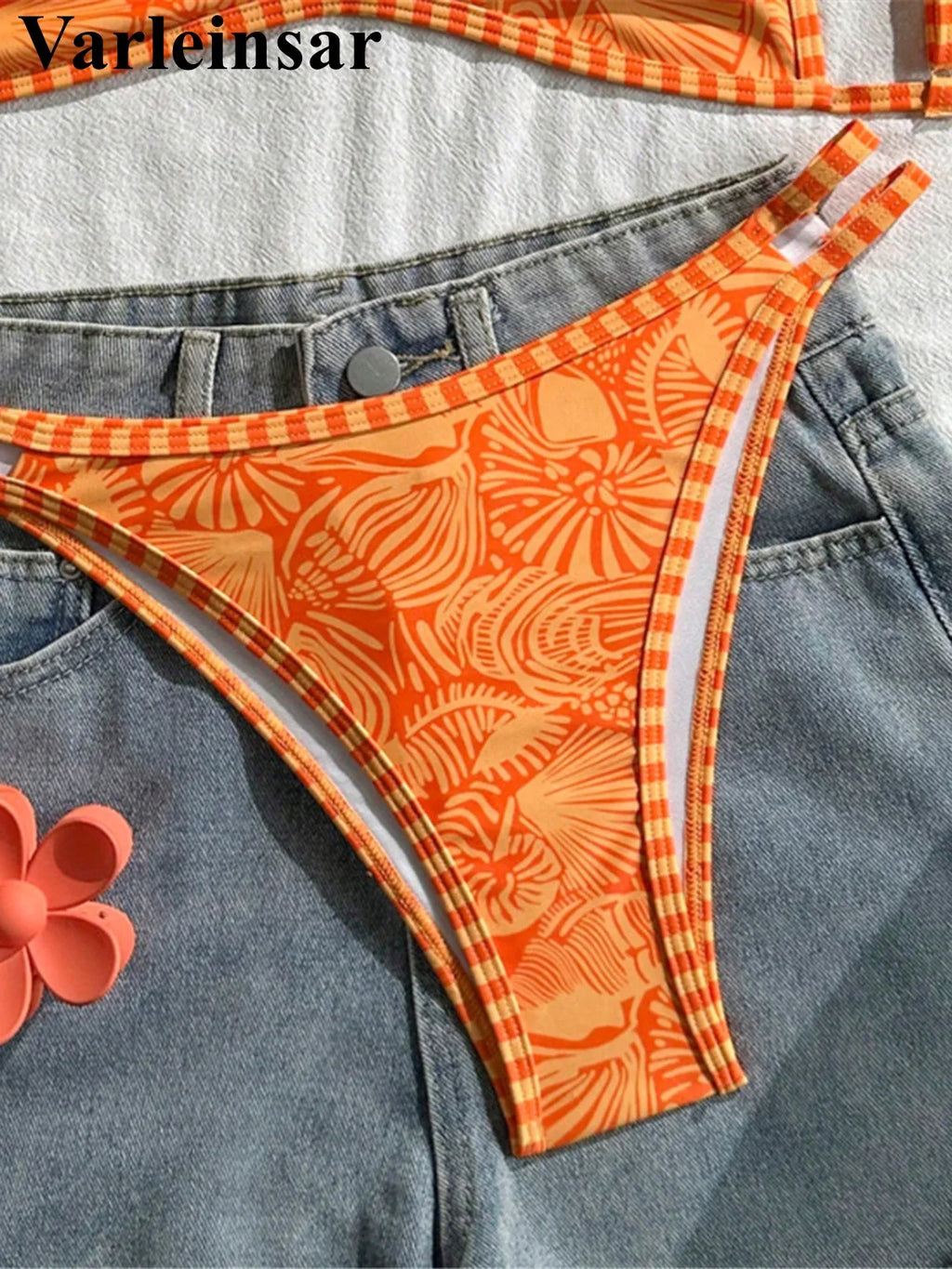 S - XL Printed Bikini Female Swimsuit Women Swimwear Two-Pieces Bikini Set High Cut Leg Brazilian Bather Bathing Suit Swim V8148