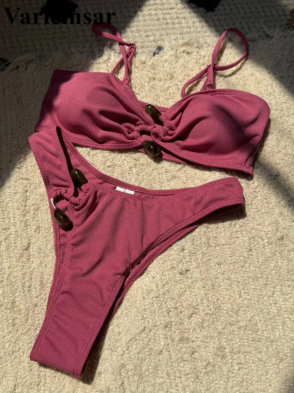 New Sexy Ribbed Brazilian Bikini Padded Bathing Suit Bather Swim Female Swimsuit Two-Pieces Bikini Set Women Swimwear V6343R
