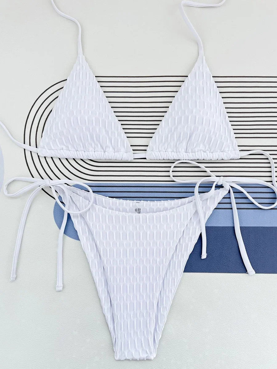 Halter Wrinkled Mini Micro Bikini Women Swimwear Female Swimsuit Two-pieces Bikini Set Brazilian Bather Bathing Suit Swim Lady
