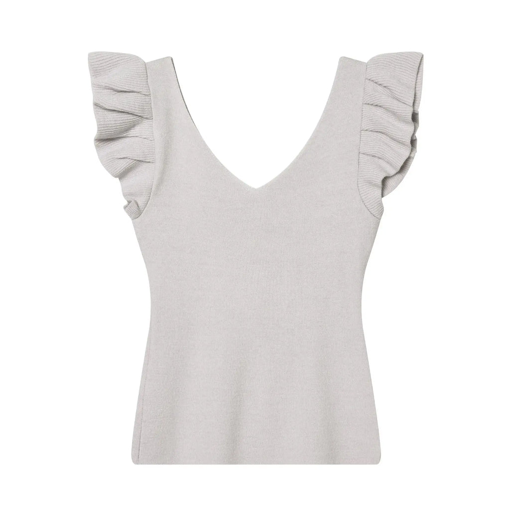 Fashionable Casual V-neck Flutter Sleeve Knit Top Women Ruffle Sleeve V Neck Knit Tank Top Sleeveless Slim Fit Casual Style C66D