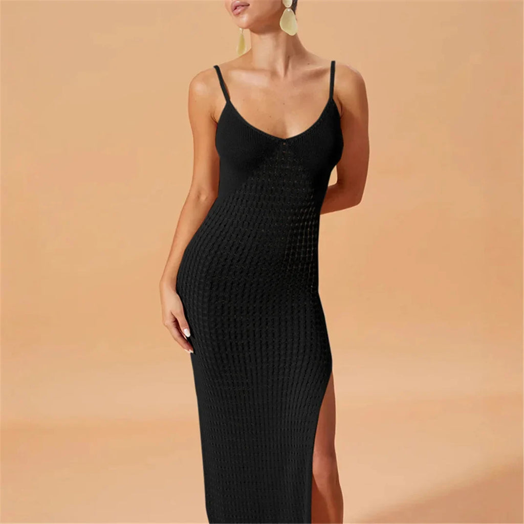 V Neck Sleeveless Hollow Out Crochet Knitted Tunic Beach Cover Up Cover-ups Beach Dress Beach Wear Beachwear Female Women V7212