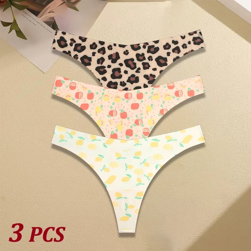3Pcs Women G-string Seamless Sweet Fruit Thongs Low-waist Panties Ladies Soft Cute Thongs Female S-XL T-Back Panties Underwear