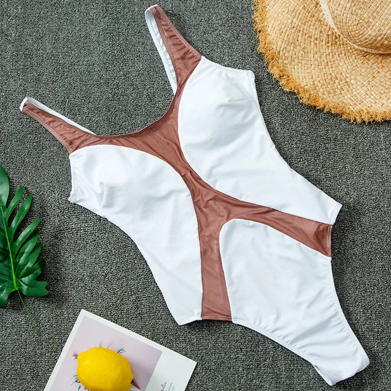 2025 Sexy Splicing Mesh See Through Female Swimwear One Piece Swimsuit Women High Cut Monokini Bathing Suit Swim Beach Wear