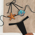 New Shiny Sequin Shell Starfish Bikini Set Women Sexy Push Up Pleate Thong Swimsuit Brazilian Beach Bathing Suit Micro Swimwear