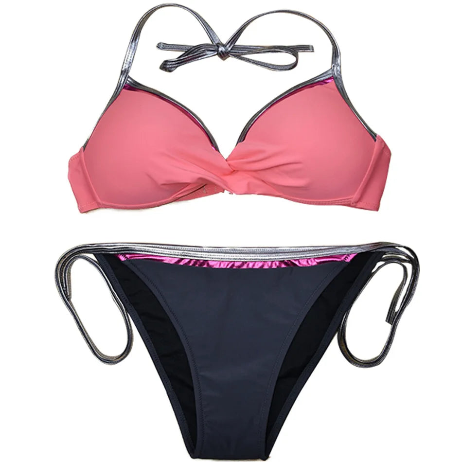 Neon Strip Swimsuit Women 2026 Sexy 2-piece Low Waist Bikini Sexy V-neck Suspender Backless Swimwear Summer Beach Bathing Suit