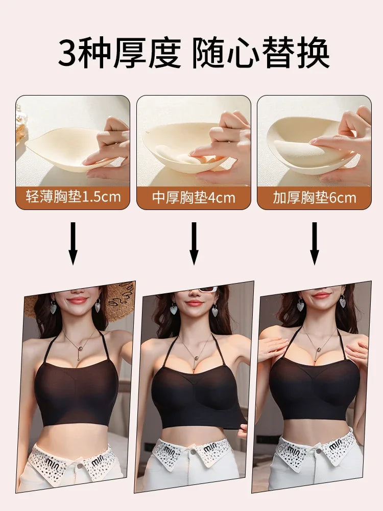 Ladies Backless Thick Padded Push Up Adhesive Strapless Sticky Bra Small Bust Invisible Plunge Bralette Beach Holiday Essential