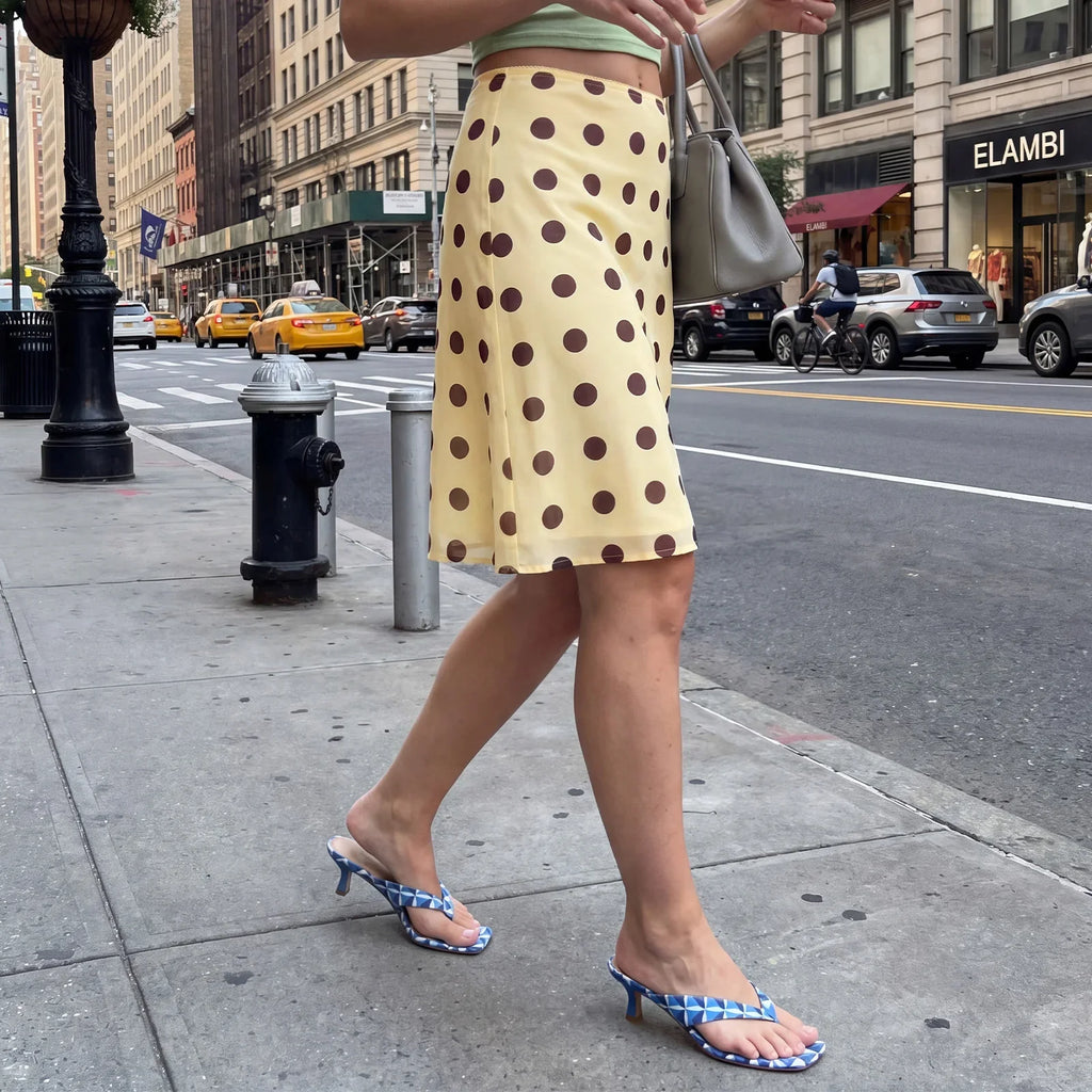 Women's Dots Print Mesh Midi Skirts Vintage Low Waist A-Line Skirts Loose Fit Flowy Skirts Summer Daily Casual Streetwear