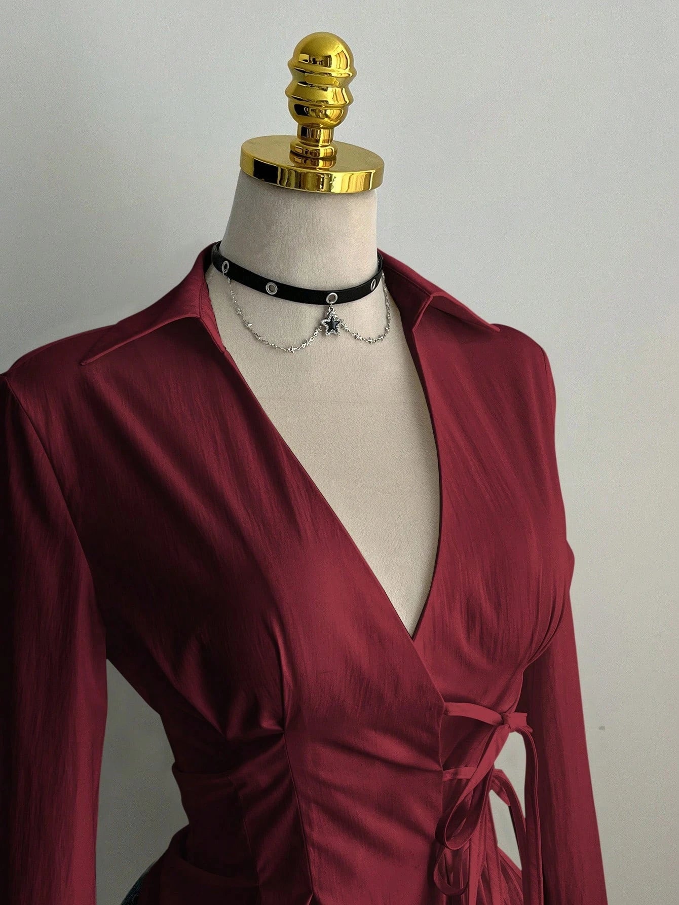 Women's Casual Side Strap Slim Fit Long Sleeve Shirt Sexy V-Neck Pleating Top Spring/Fall 2026