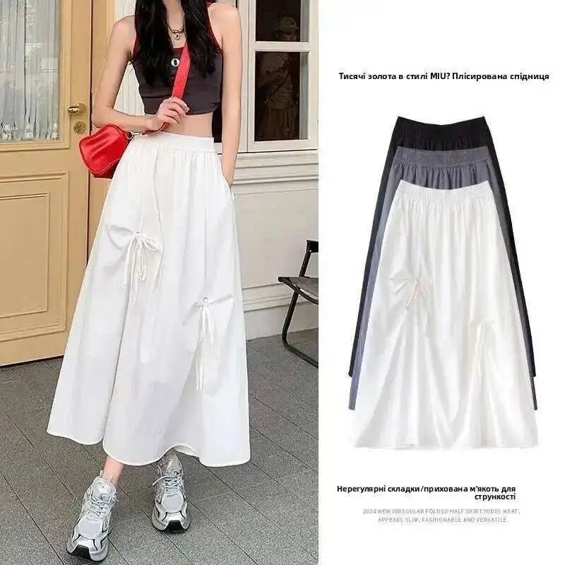 Versatile Knot Spring Summer F Skirt Ele Design Elastic Waist Skirt Sweet Aosphere Skirts For Ladies Fashion Women Skirts HSSZ