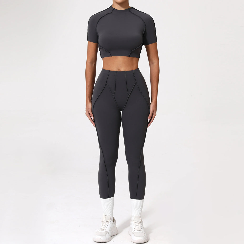 2PCS Yoga Suit Sports Set Women Quick-Drying Gym Set Women Tracksuit Running Workout Long Sleeve Sports Shirt Yoga Clothing