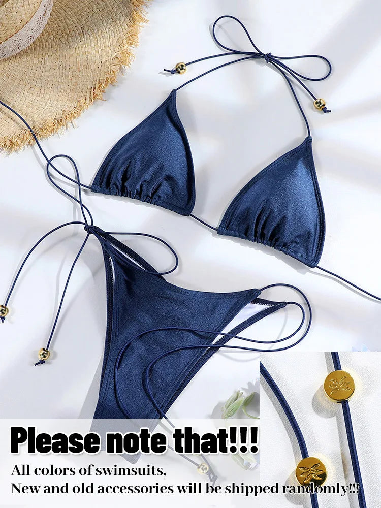 Miyouj Triangle Bikini New Two Piece Suit Solid Color Beachwear 2026 Bikini Women's Swimsuits Sexy Bathsuit Micro Thong Swimwear