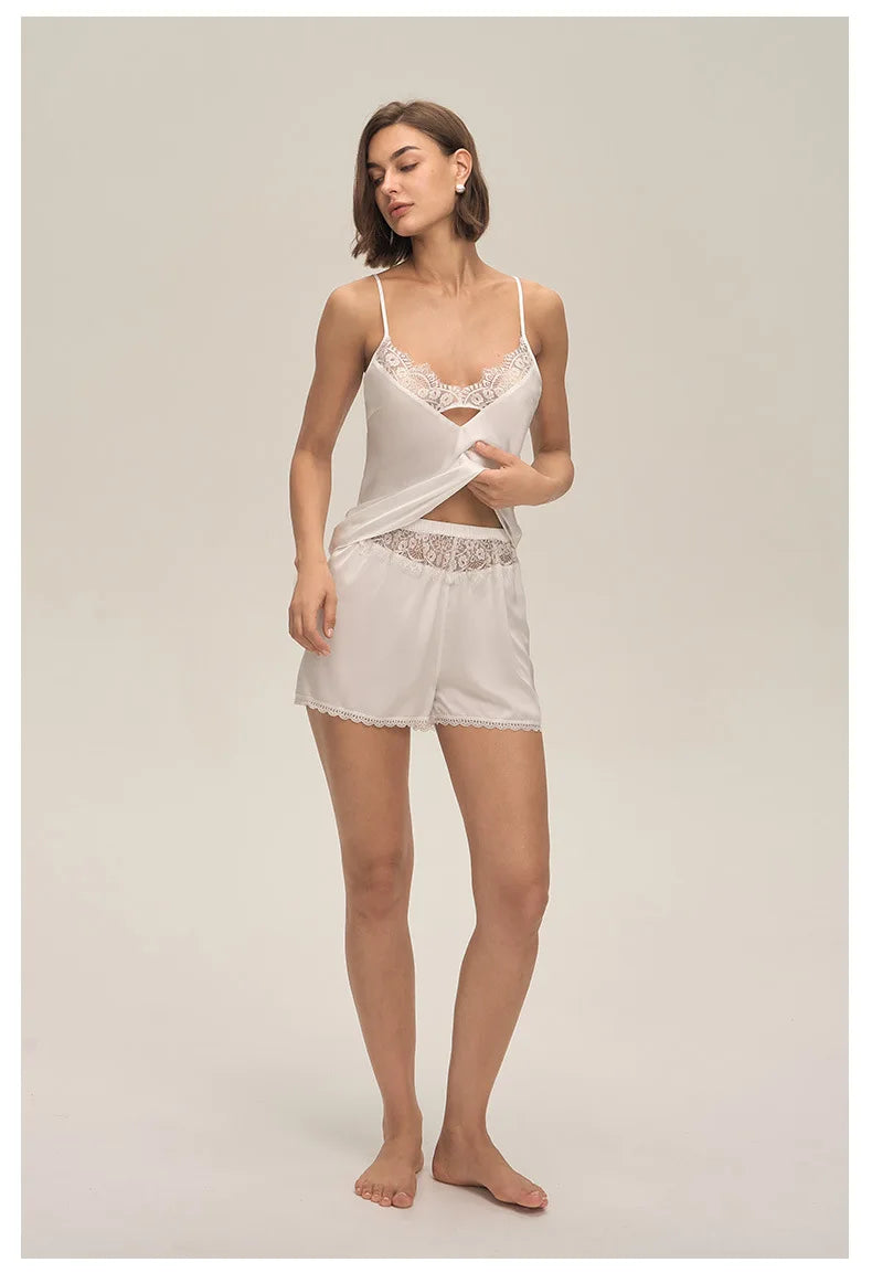 Summer home suspender shorts set casual and comfortable home wear lace women's pajamas