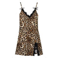Lace Trim Leopard Nightdress V Neck Backless Side Split Slip Sleep Dress Women's Sleepwear Dresses