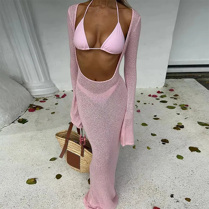 Sexy Solid 3 Piece Micro Bikinis Women Swimsuit 2025 New Swimwear With Long Sleeve Bathing Suit Beachwear Biquini Female