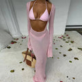 Sexy Solid 3 Piece Micro Bikinis Women Swimsuit 2025 New Swimwear With Long Sleeve Bathing Suit Beachwear Biquini Female