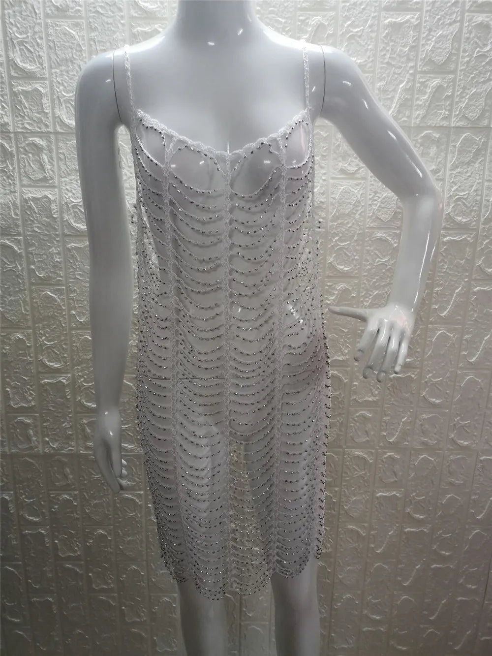 Luxury Bling Diamond Rhinestones Hollow Out Long Tunic Beach Cover Up Women Cover-ups Beach Dress Beach Wear Beachwear Female