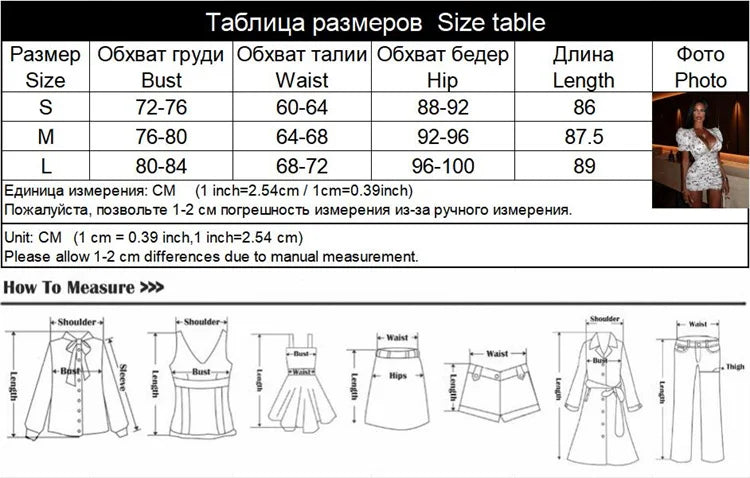 Ahagaga Elegant Women's Mini Dresses Short Puff Sleeves Deep V-Neck Print Pleated Sheath Bodycon Sexy Floral Casual Vestidos
