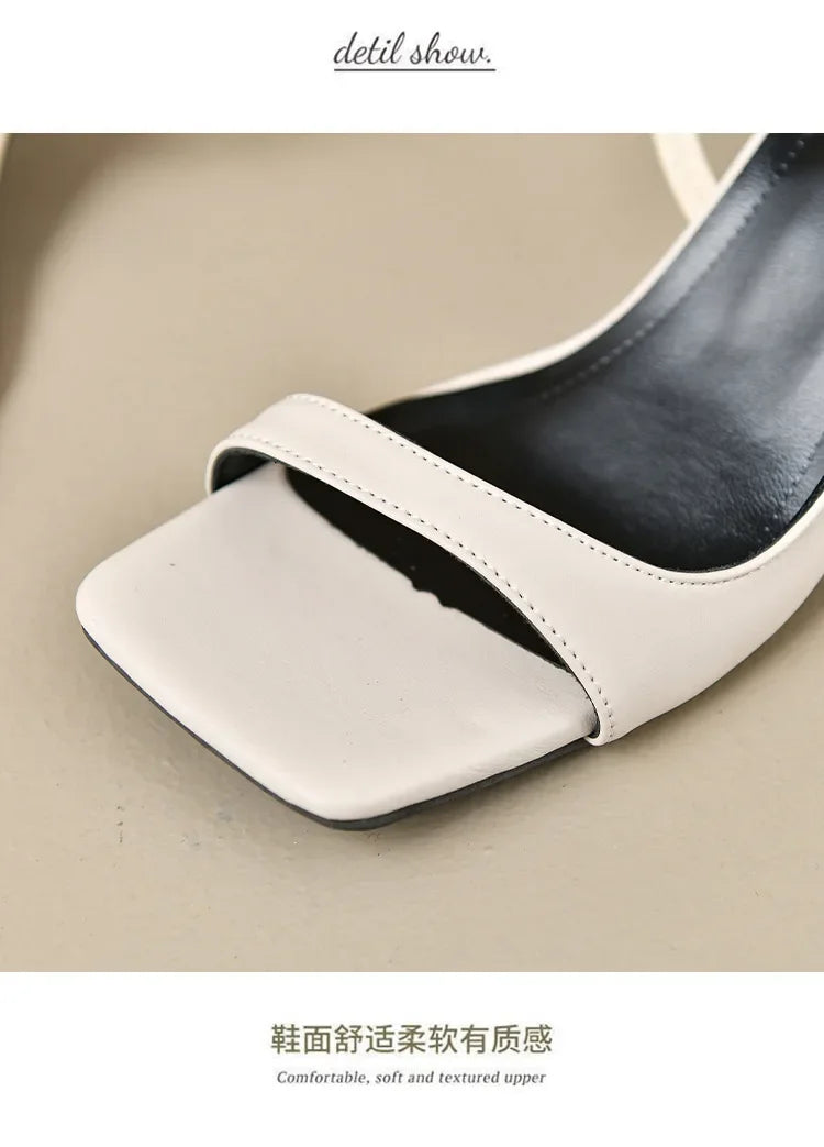 2026 New Women's Summer New Fashion Square Toe Simple Solid Color Sandals Outdoor Open Toe Casual Banquet Party Women's Sandals