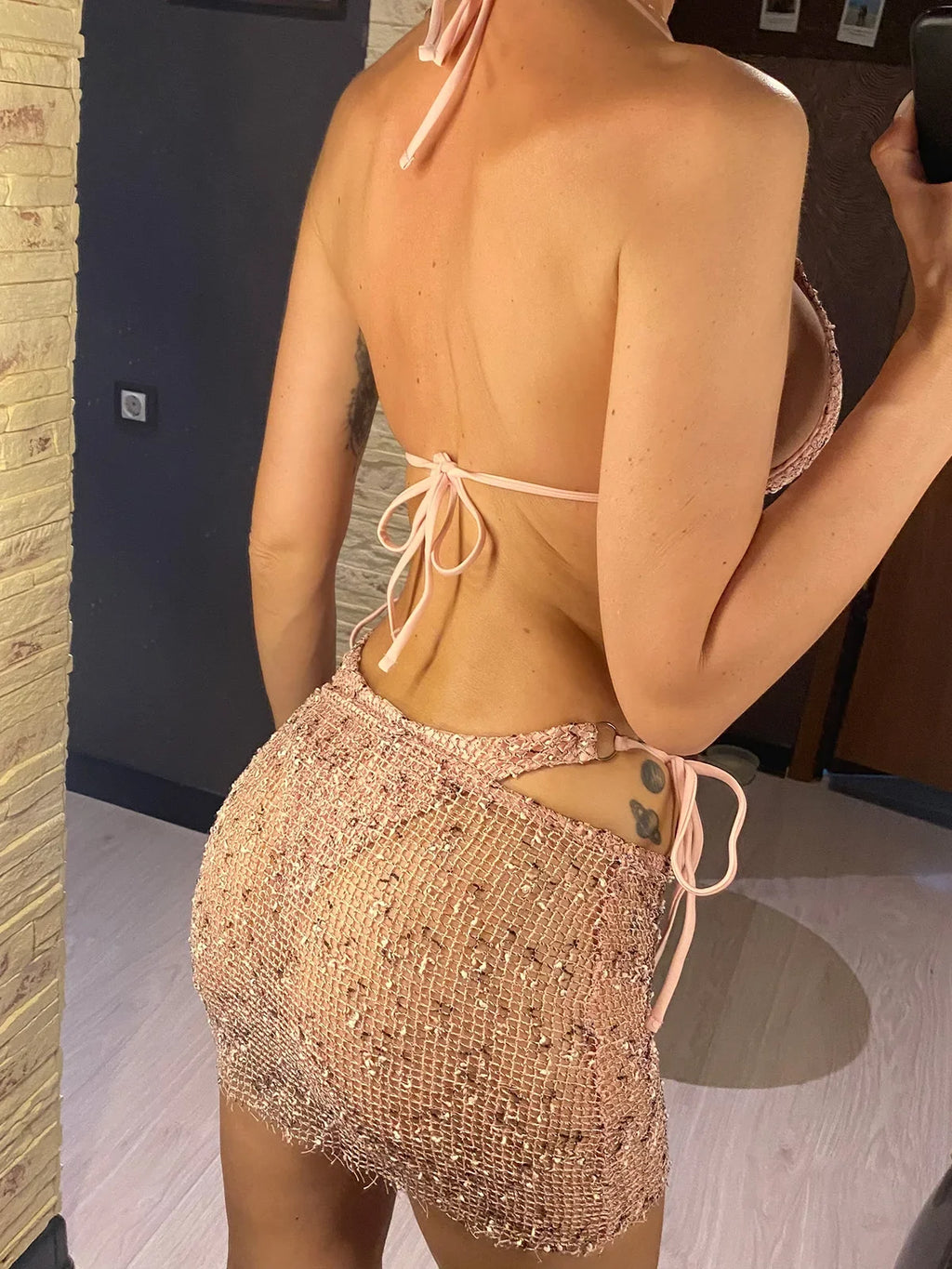 3PCS With Hollow Out Skirt Halter Bikini Female Swimsuit Women Swimwear Three-pieces Bikini Set Bather Bathing Suit Swim V6451