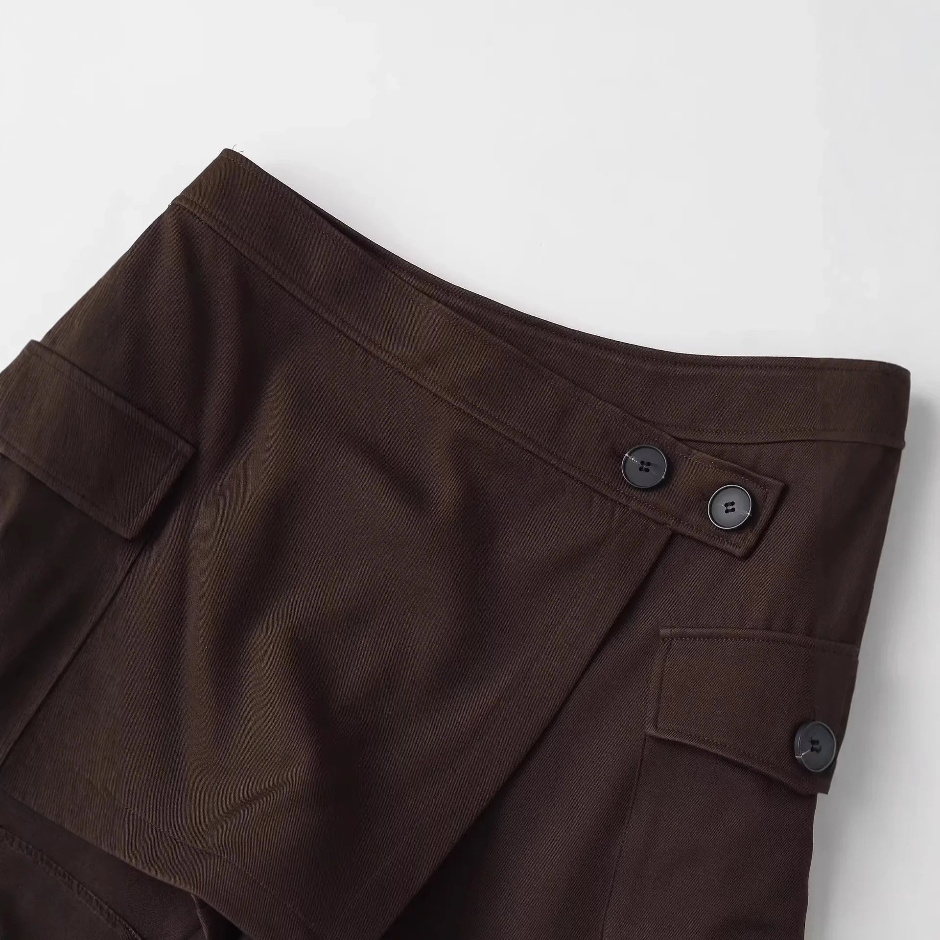 Women's Workwear Skirt-pants Dark Brown Wrap Design Cargo Skort With Pockets For Women High Waist Summer Shorts Elegant 56S3
