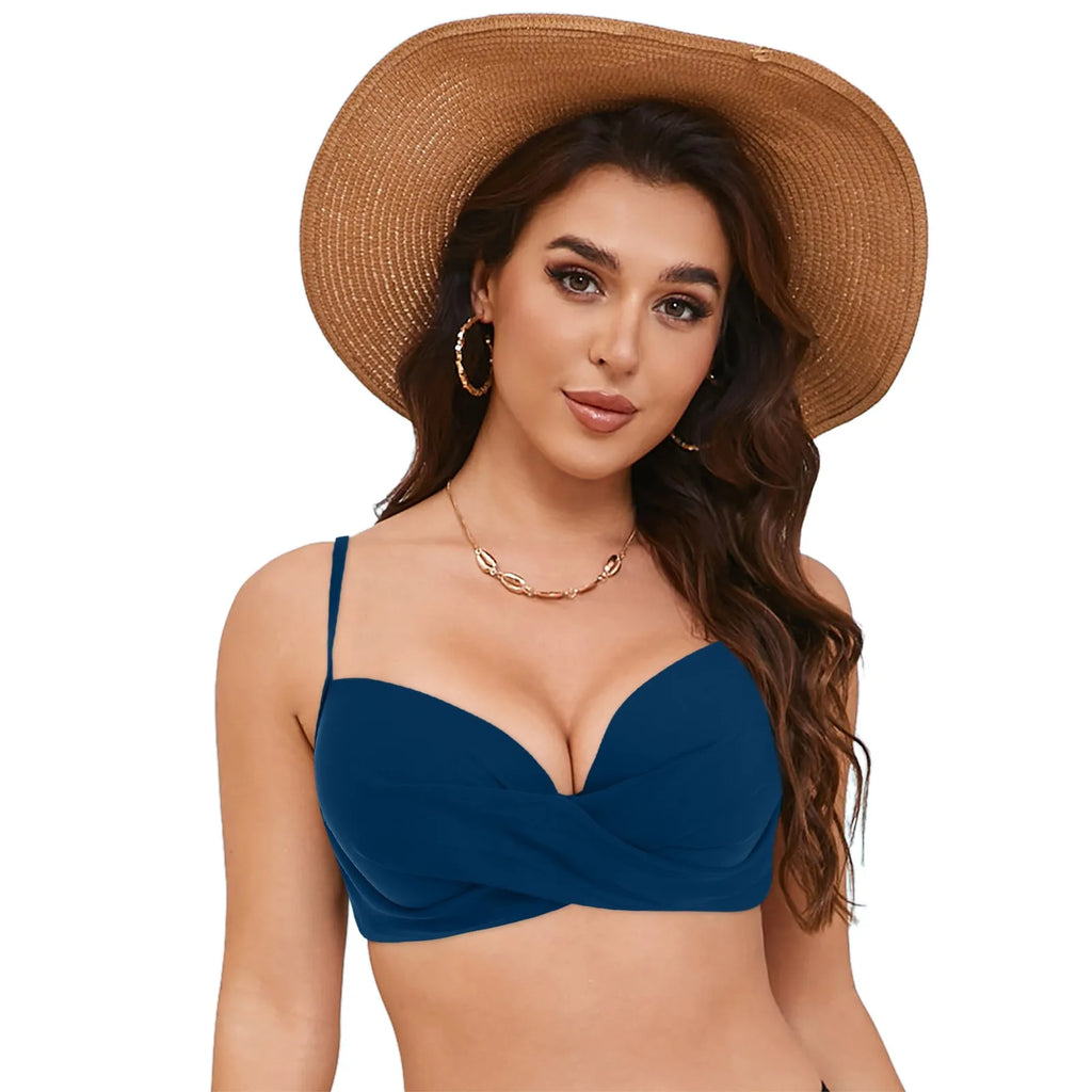 Women's Sexy Bikini Bra Fashion Push Up Underwear Swimsuit Solid Color Cross Tie Bra Pad No Steel Swimsuits Bikini Lenceria