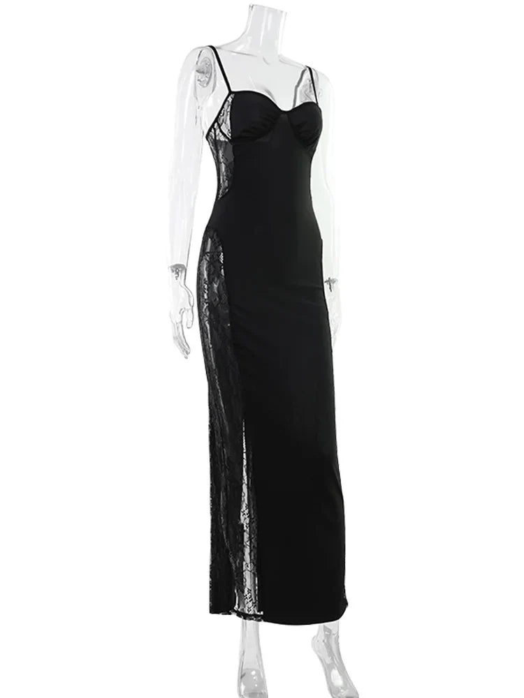 Ahagaga Eelgant Straps Women's Dresses Patchwork Lace SheathSolid Camisole Sleeveless Party Trend Fashion Female Vestidos Robes