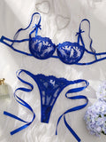 Lady Floral Embroidery Lingerie Set Women Sheer Bra and Brief Underwear Set Satin Sexy Intimates Underwear