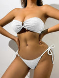 2026 Ring Linked Bandeau Bikini Solid String Swimwear Female Sexy Swimsuit Women Bathers Bathing Swimming Swim Suit Beachwear